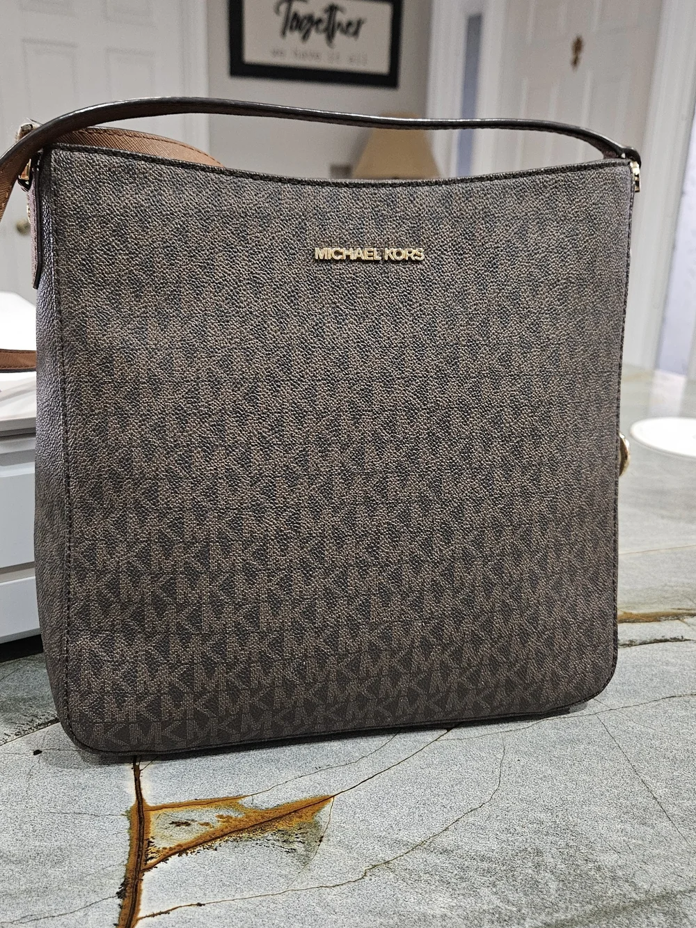 Michael Kors Jet Set Large Brown MK Signature Shoulder Crossbody Bag